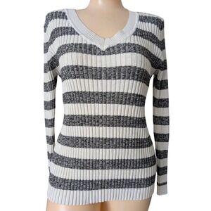 Striped Y2K Sweater Women Large Bella Elena Preppy Stretch Ribbed Fitted Stretch